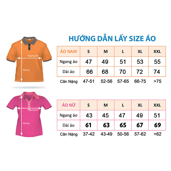 Bảng size chuẩn áo thun cổ trụ